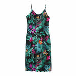 Teal Tropical Leaf Hawaii Pattern Print Jersey Midi Cami Dress