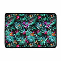 Teal Tropical Leaf Hawaii Pattern Print Kitchen Mat