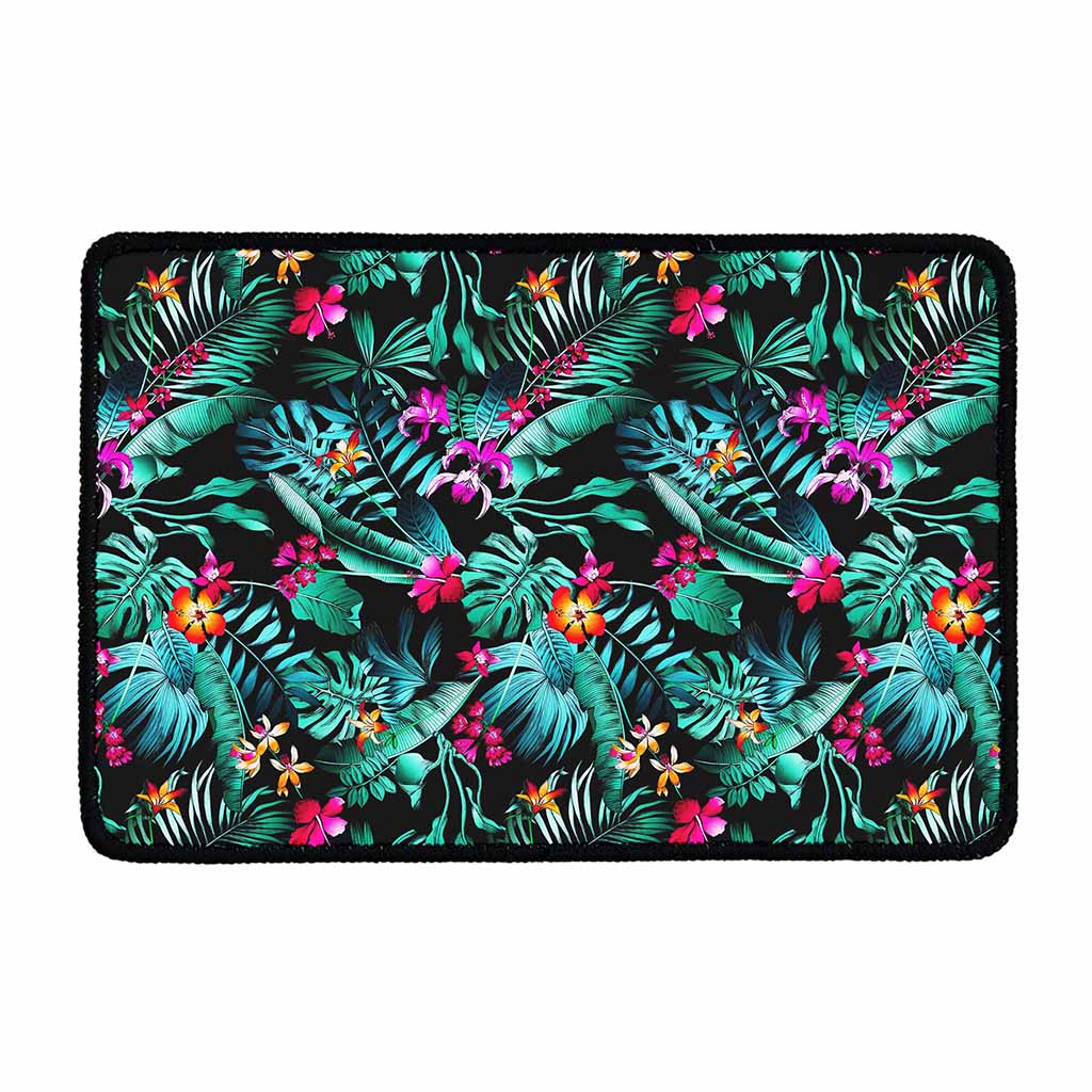 Teal Tropical Leaf Hawaii Pattern Print Kitchen Mat