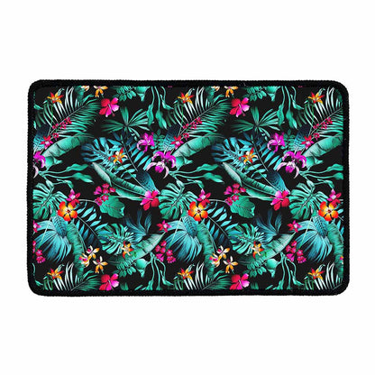 Teal Tropical Leaf Hawaii Pattern Print Kitchen Mat