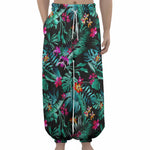 Teal Tropical Leaf Hawaii Pattern Print Lantern Pants