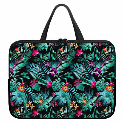 Teal Tropical Leaf Hawaii Pattern Print Laptop Sleeve With Handle