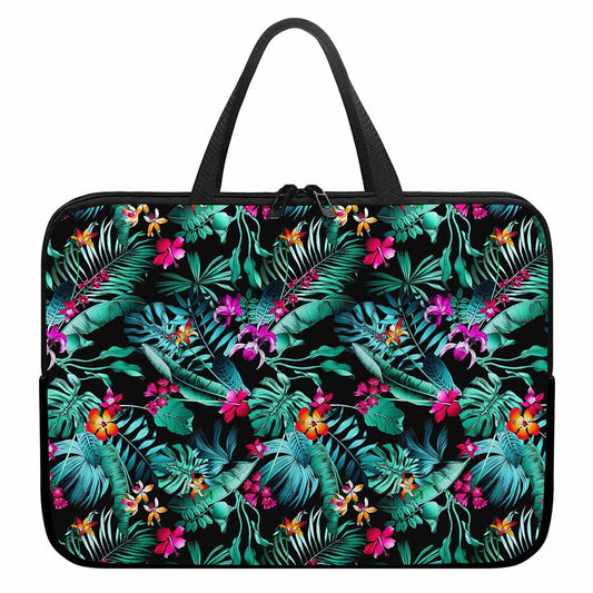 Teal Tropical Leaf Hawaii Pattern Print Laptop Sleeve With Handle