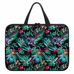 Teal Tropical Leaf Hawaii Pattern Print Laptop Sleeve With Handle