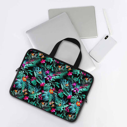 Teal Tropical Leaf Hawaii Pattern Print Laptop Sleeve With Handle