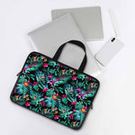 Teal Tropical Leaf Hawaii Pattern Print Laptop Sleeve With Handle
