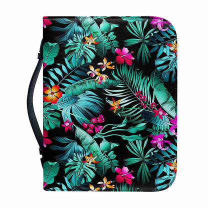 Teal Tropical Leaf Hawaii Pattern Print Leather Bible Cover