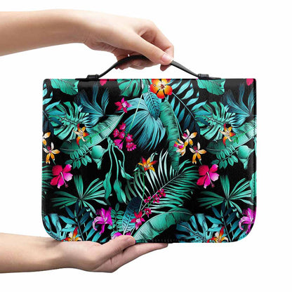 Teal Tropical Leaf Hawaii Pattern Print Leather Bible Cover