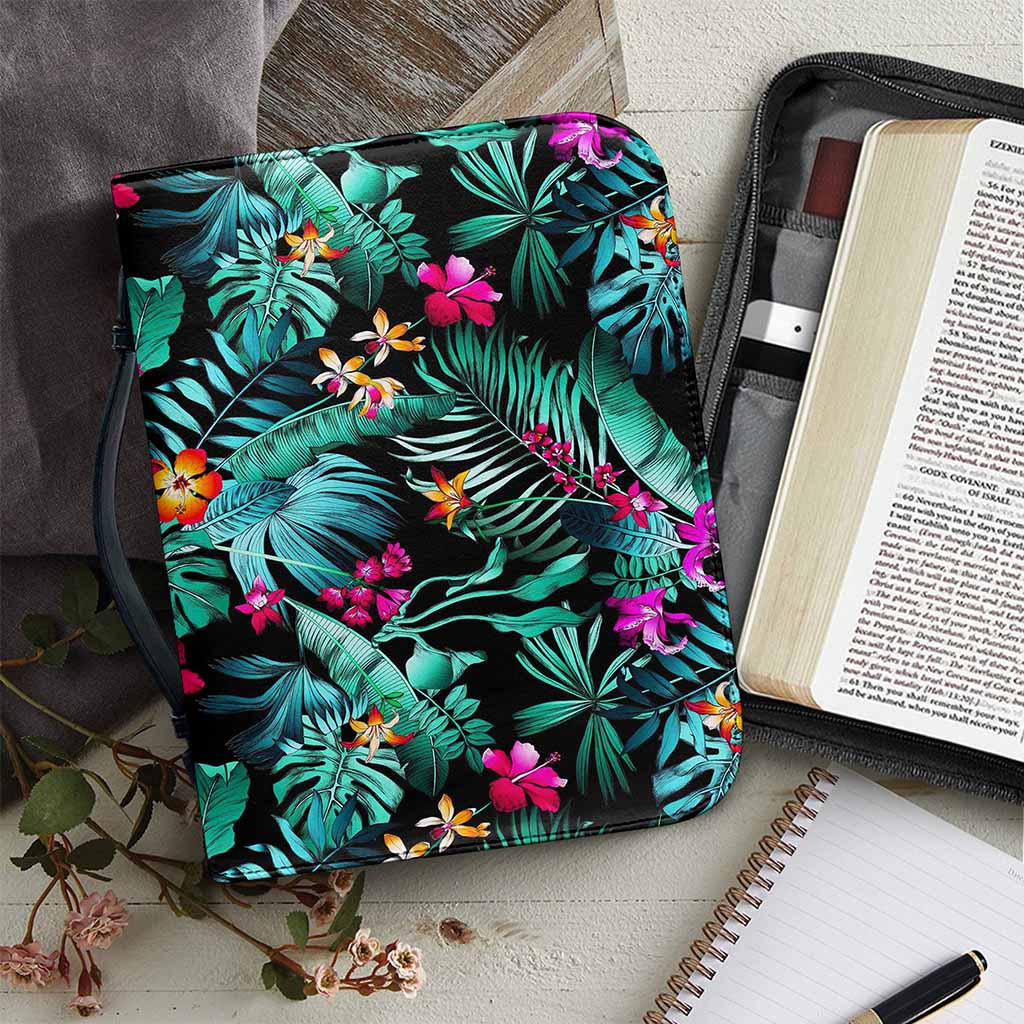 Teal Tropical Leaf Hawaii Pattern Print Leather Bible Cover