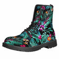 Teal Tropical Leaf Hawaii Pattern Print Lace-Up Boots
