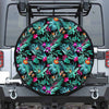 Teal Tropical Leaf Hawaii Pattern Print Leather Spare Tire Cover