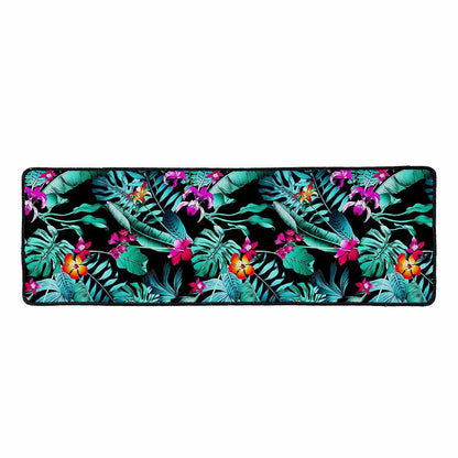 Teal Tropical Leaf Hawaii Pattern Print Long Kitchen Mat