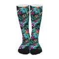 Teal Tropical Leaf Hawaii Pattern Print Long Socks