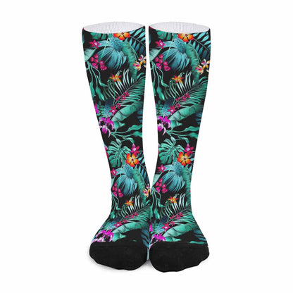 Teal Tropical Leaf Hawaii Pattern Print Long Socks