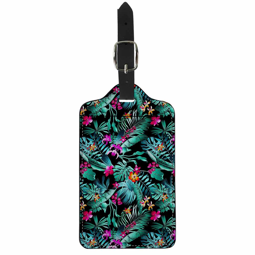 Teal Tropical Leaf Hawaii Pattern Print Luggage Tag