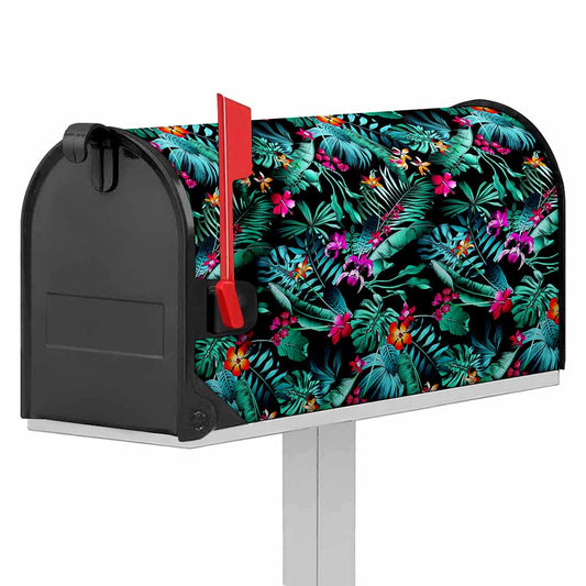 Teal Tropical Leaf Hawaii Pattern Print Mailbox Cover