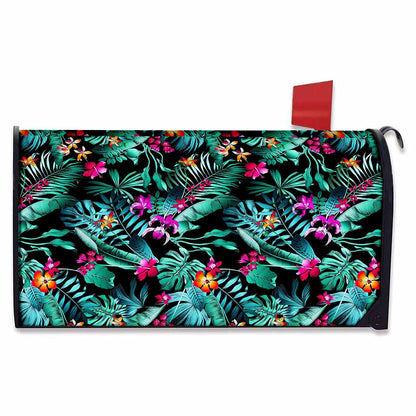 Teal Tropical Leaf Hawaii Pattern Print Mailbox Cover