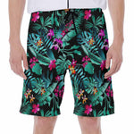 Teal Tropical Leaf Hawaii Pattern Print Men's Beach Shorts