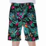 Teal Tropical Leaf Hawaii Pattern Print Men's Beach Shorts