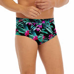 Teal Tropical Leaf Hawaii Pattern Print Men's Briefs