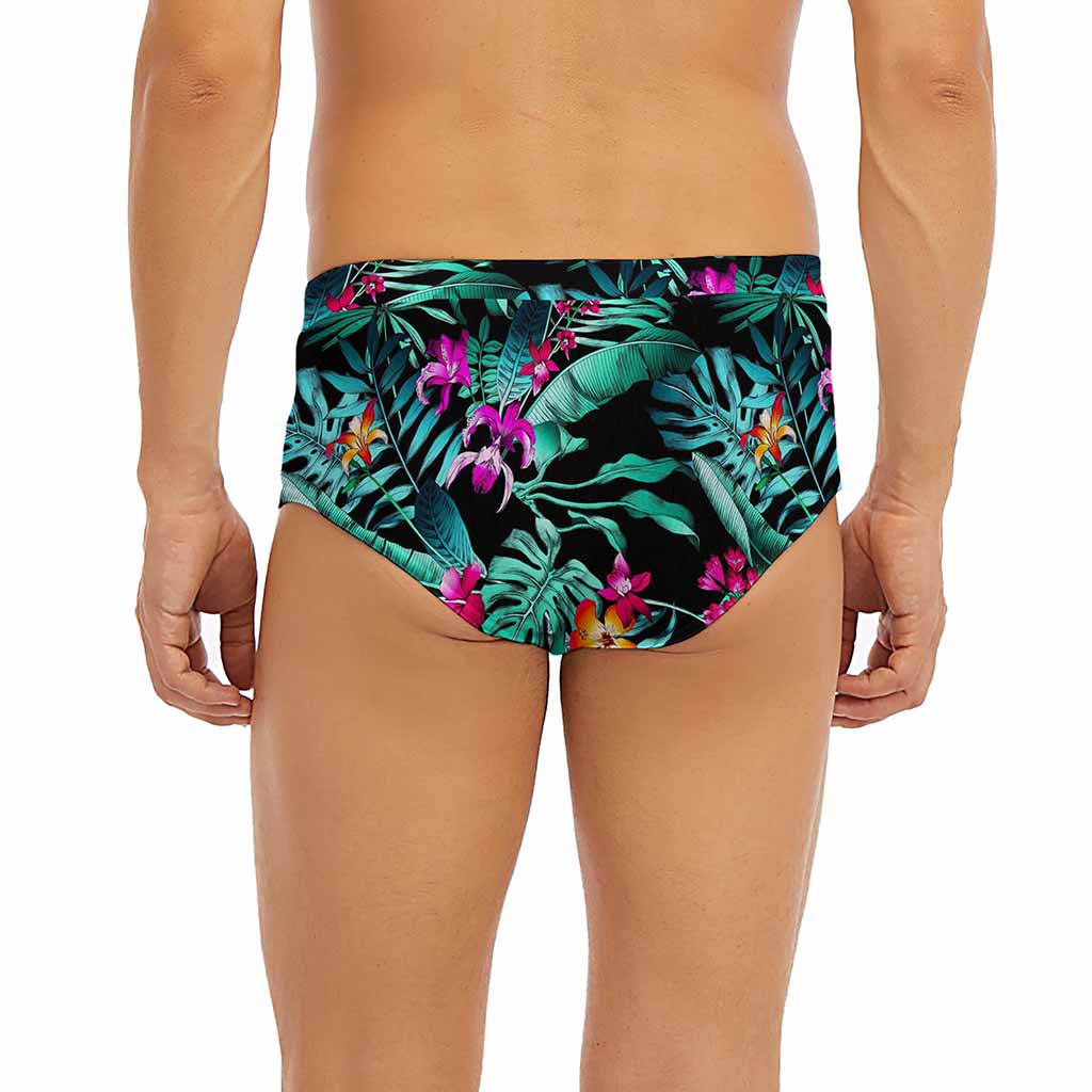 Teal Tropical Leaf Hawaii Pattern Print Men's Briefs