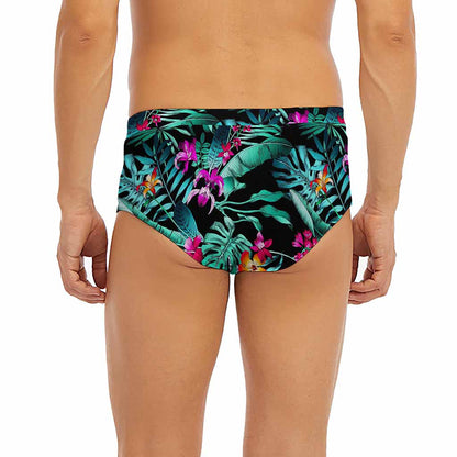 Teal Tropical Leaf Hawaii Pattern Print Men's Briefs