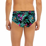 Teal Tropical Leaf Hawaii Pattern Print Men's Briefs
