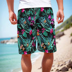 Teal Tropical Leaf Hawaii Pattern Print Men's Cargo Shorts