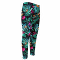 Teal Tropical Leaf Hawaii Pattern Print Men's Compression Pants