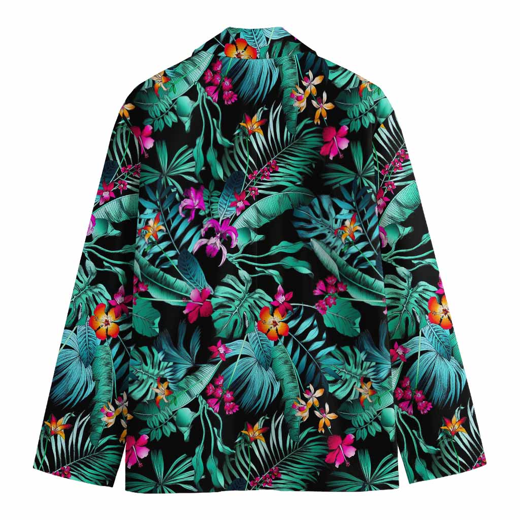 Teal Tropical Leaf Hawaii Pattern Print Men's Cotton Blazer