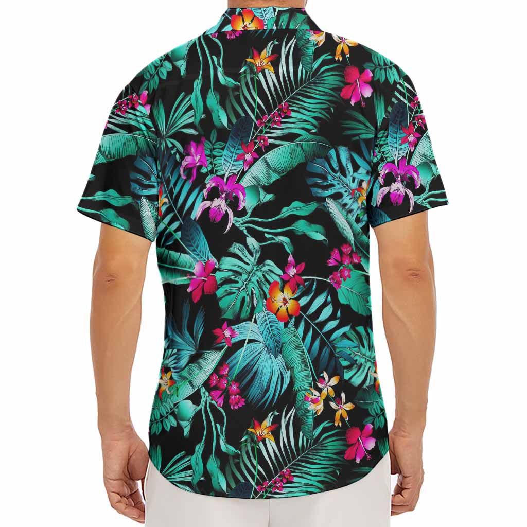 Teal Tropical Leaf Hawaii Pattern Print Men's Deep V-Neck Shirt