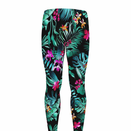 Teal Tropical Leaf Hawaii Pattern Print Men's leggings