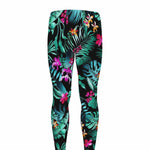 Teal Tropical Leaf Hawaii Pattern Print Men's leggings
