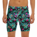Teal Tropical Leaf Hawaii Pattern Print Men's Long Boxer Briefs