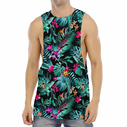 Teal Tropical Leaf Hawaii Pattern Print Men's Muscle Tank Top