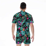 Teal Tropical Leaf Hawaii Pattern Print Men's Rompers