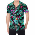 Teal Tropical Leaf Hawaii Pattern Print Men's Shirt