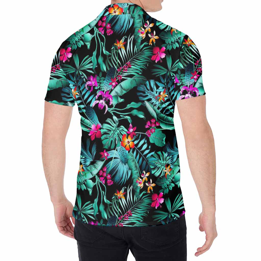 Teal Tropical Leaf Hawaii Pattern Print Men's Shirt