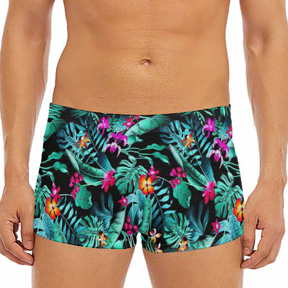 Teal Tropical Leaf Hawaii Pattern Print Men's Short Boxer Briefs