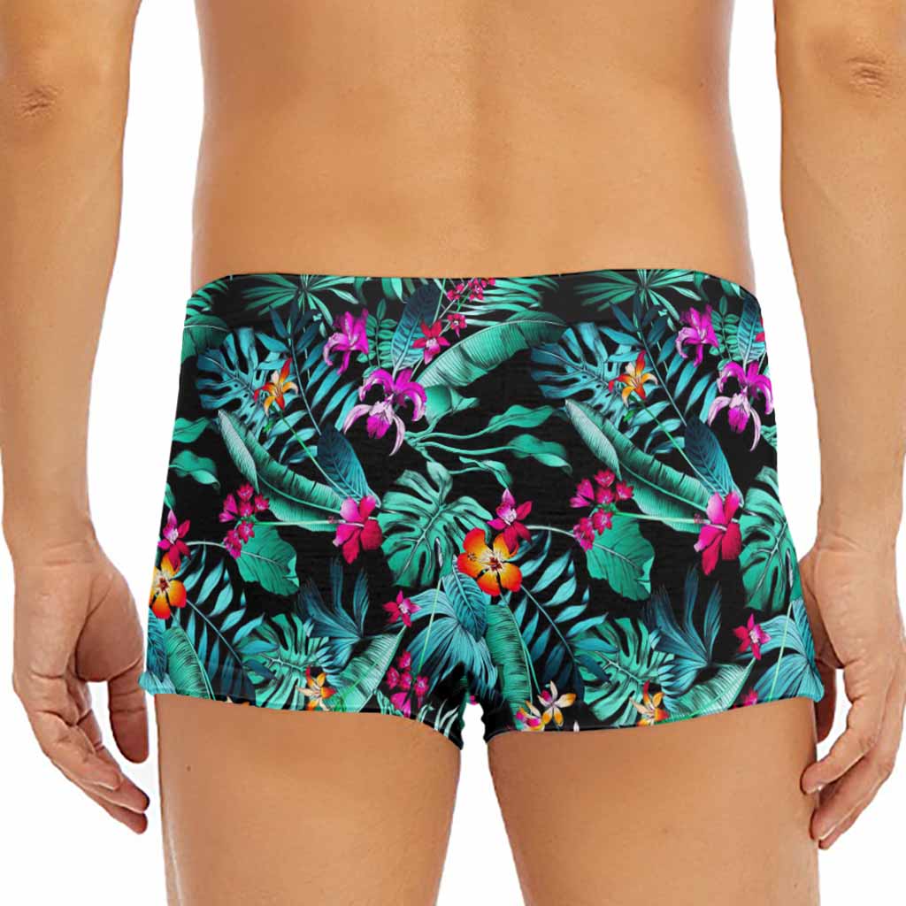 Teal Tropical Leaf Hawaii Pattern Print Men's Short Boxer Briefs