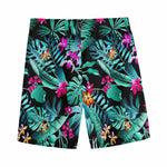 Teal Tropical Leaf Hawaii Pattern Print Men's Sports Shorts