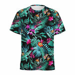 Teal Tropical Leaf Hawaii Pattern Print Men's Sports T-Shirt
