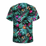 Teal Tropical Leaf Hawaii Pattern Print Men's Sports T-Shirt