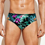 Teal Tropical Leaf Hawaii Pattern Print Men's Swim Briefs