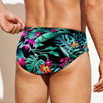 Teal Tropical Leaf Hawaii Pattern Print Men's Swim Briefs