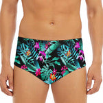Teal Tropical Leaf Hawaii Pattern Print Men's Triangle Swim Briefs