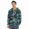 Teal Tropical Leaf Hawaii Pattern Print Men's Velvet Pullover Hoodie