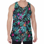 Teal Tropical Leaf Hawaii Pattern Print Men's Velvet Tank Top