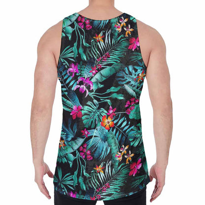 Teal Tropical Leaf Hawaii Pattern Print Men's Velvet Tank Top