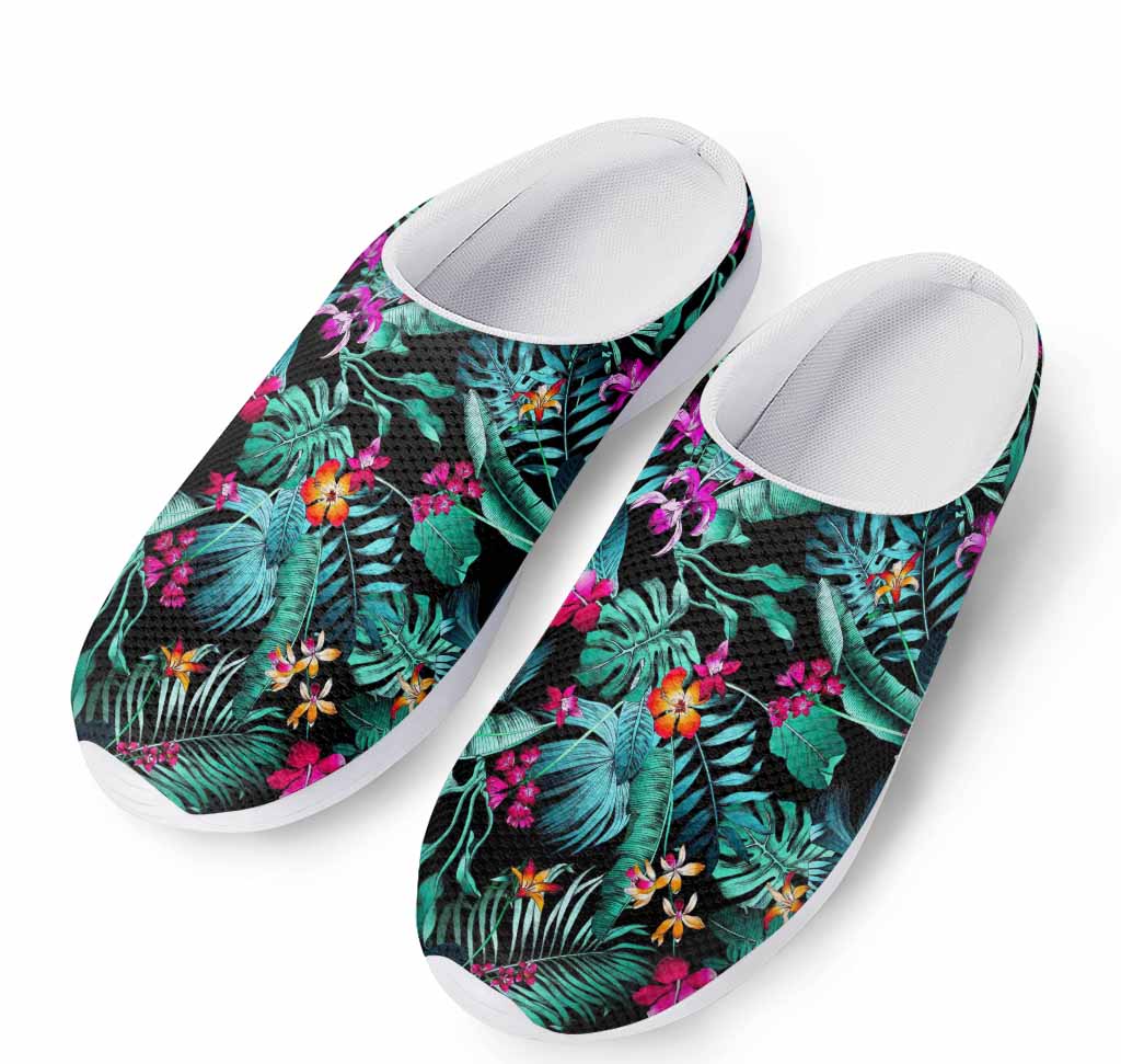 Teal Tropical Leaf Hawaii Pattern Print Mesh Casual Shoes